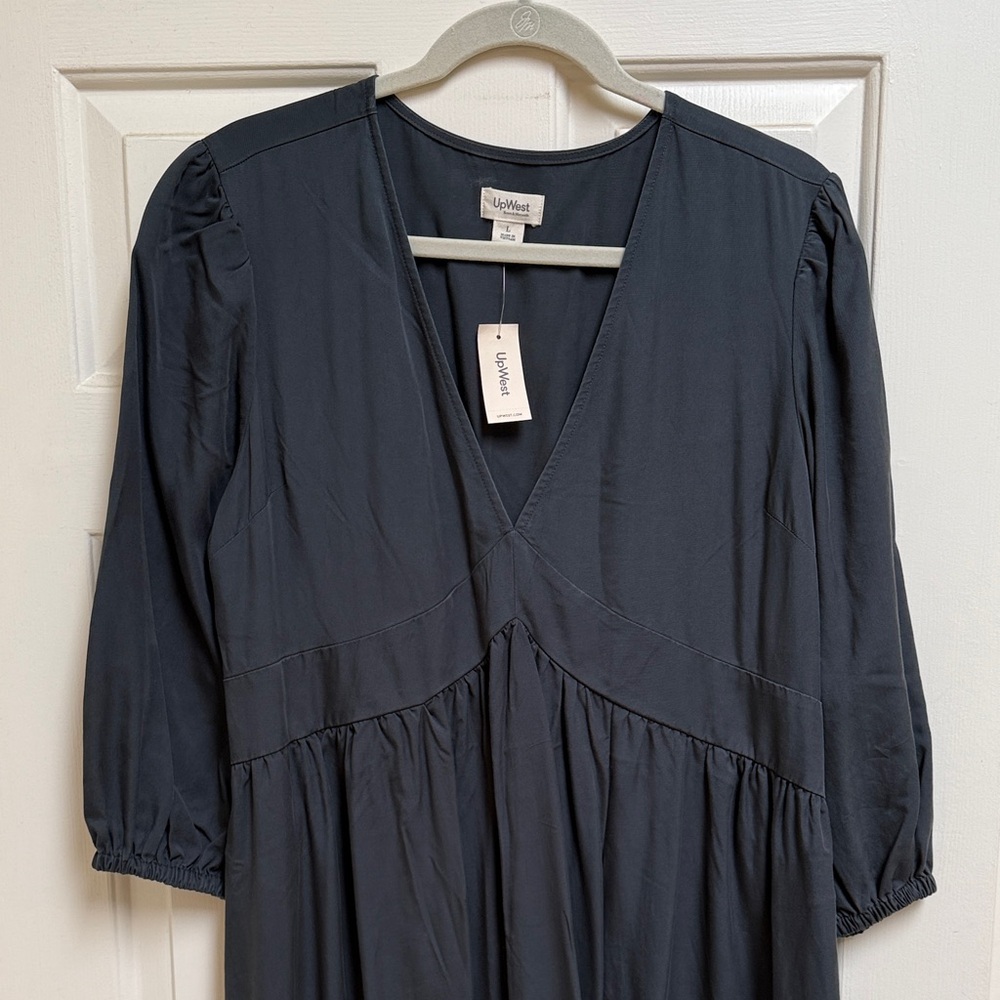 NWT UpWest Dark Gray Tencel Long Sleeve Maxi Dress Sz L